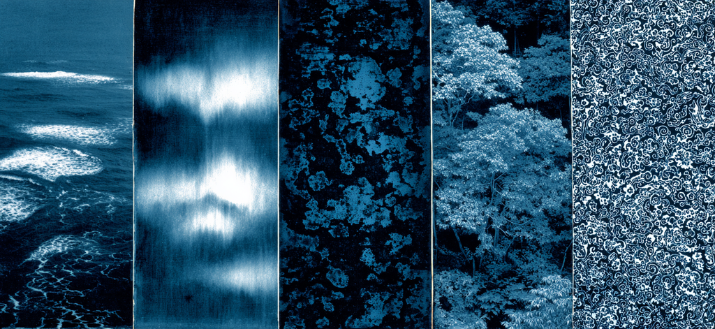 Blau Blaüs Muster Texturen Collage Dekoratives Design | Petrol Maritim Delfter Blau | Farbenwelten