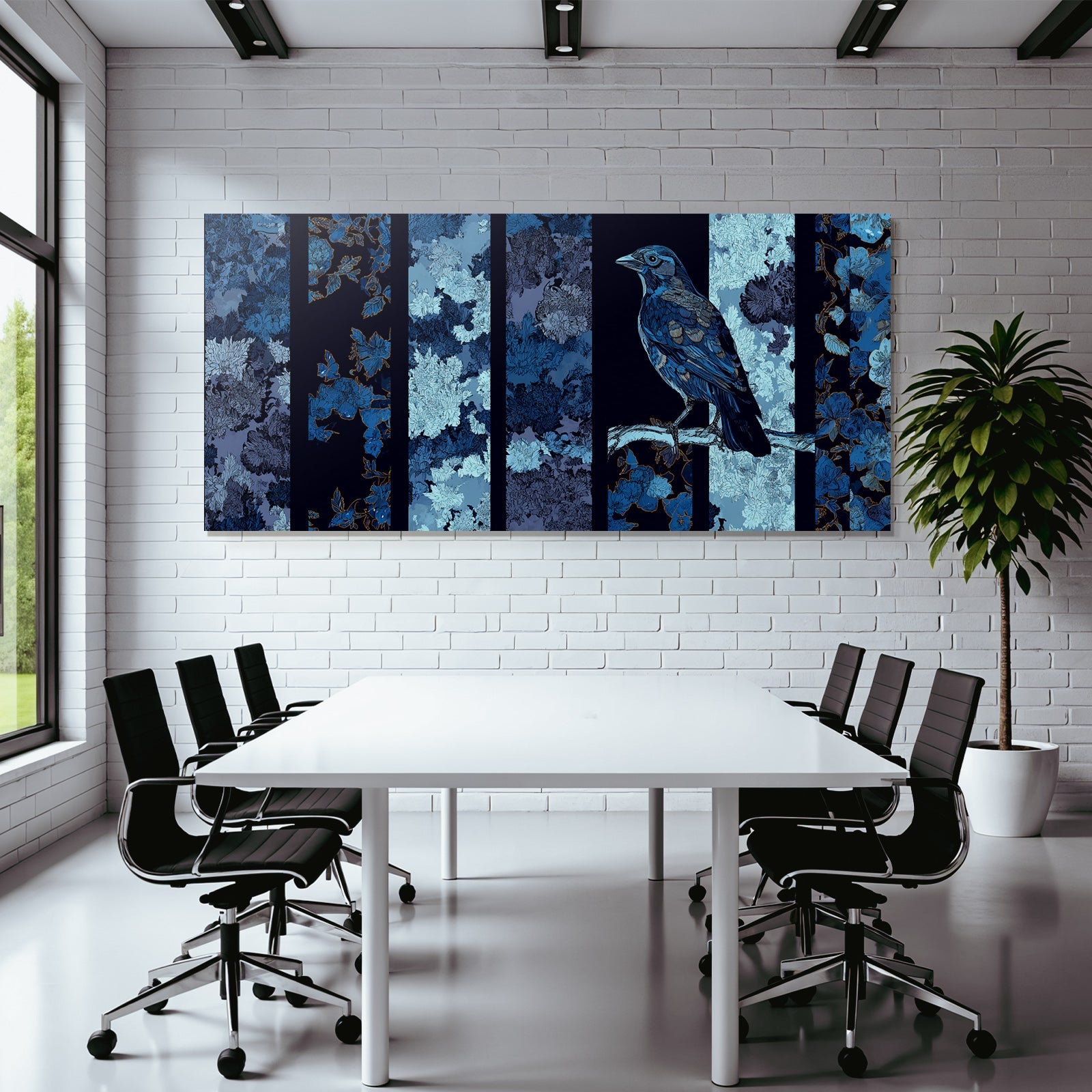 Blau Blumige Muster Und Vogel In Blau