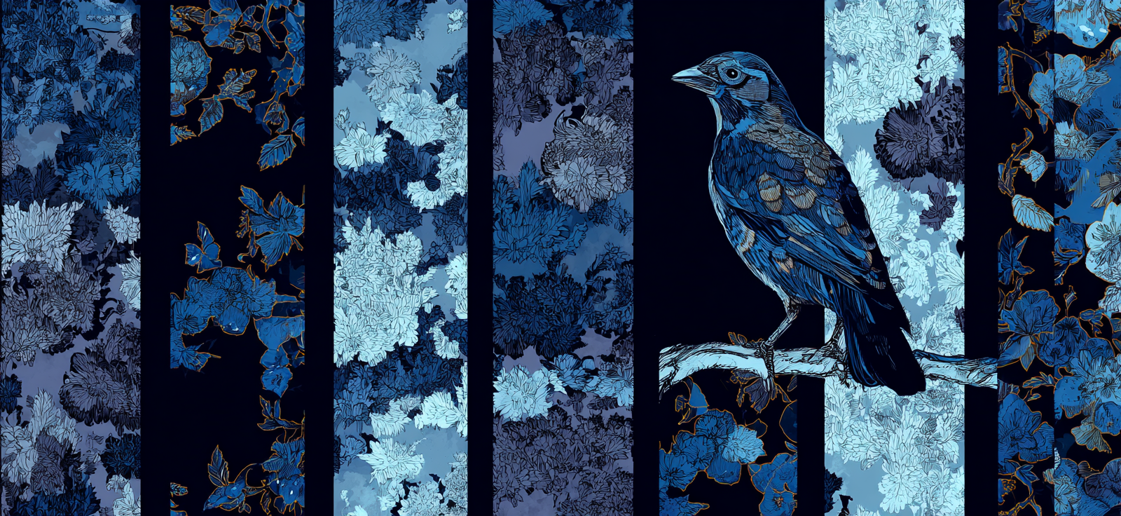 Blau Blumige Muster Und Vogel In Blau | Petrol Maritim Delfter Blau | Farbenwelten