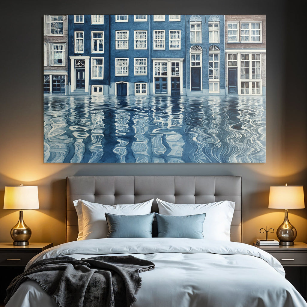 Blau Bunte Gebäude Im Wasser Reflexionen Stadtansicht Blau