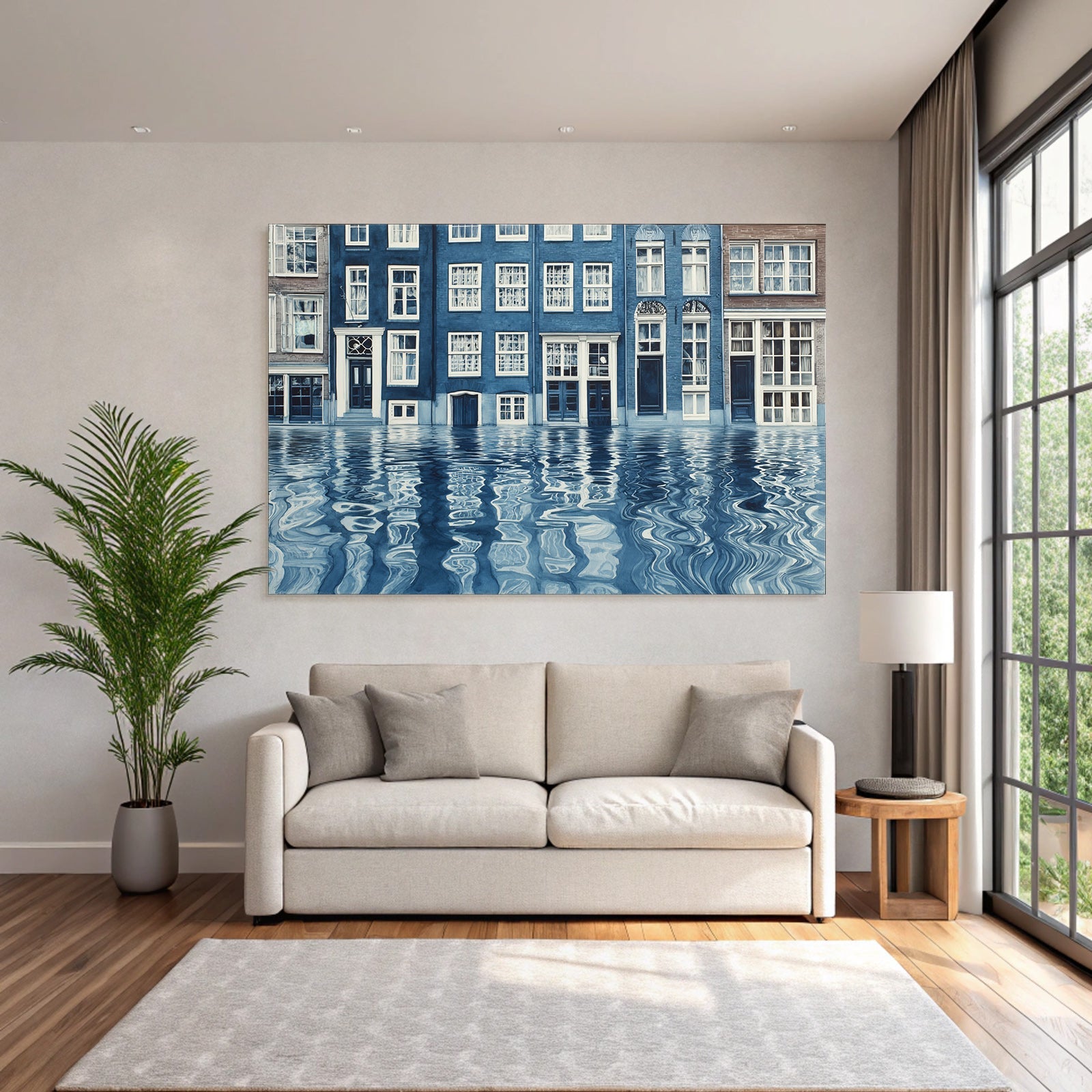 Blau Bunte Gebäude Im Wasser Reflexionen Stadtansicht Blau