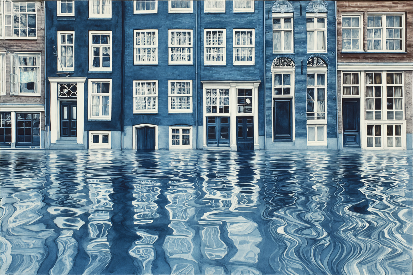 Blau Bunte Gebäude Im Wasser Reflexionen Stadtansicht Blau | Petrol Maritim Delfter Blau | Farbenwelten