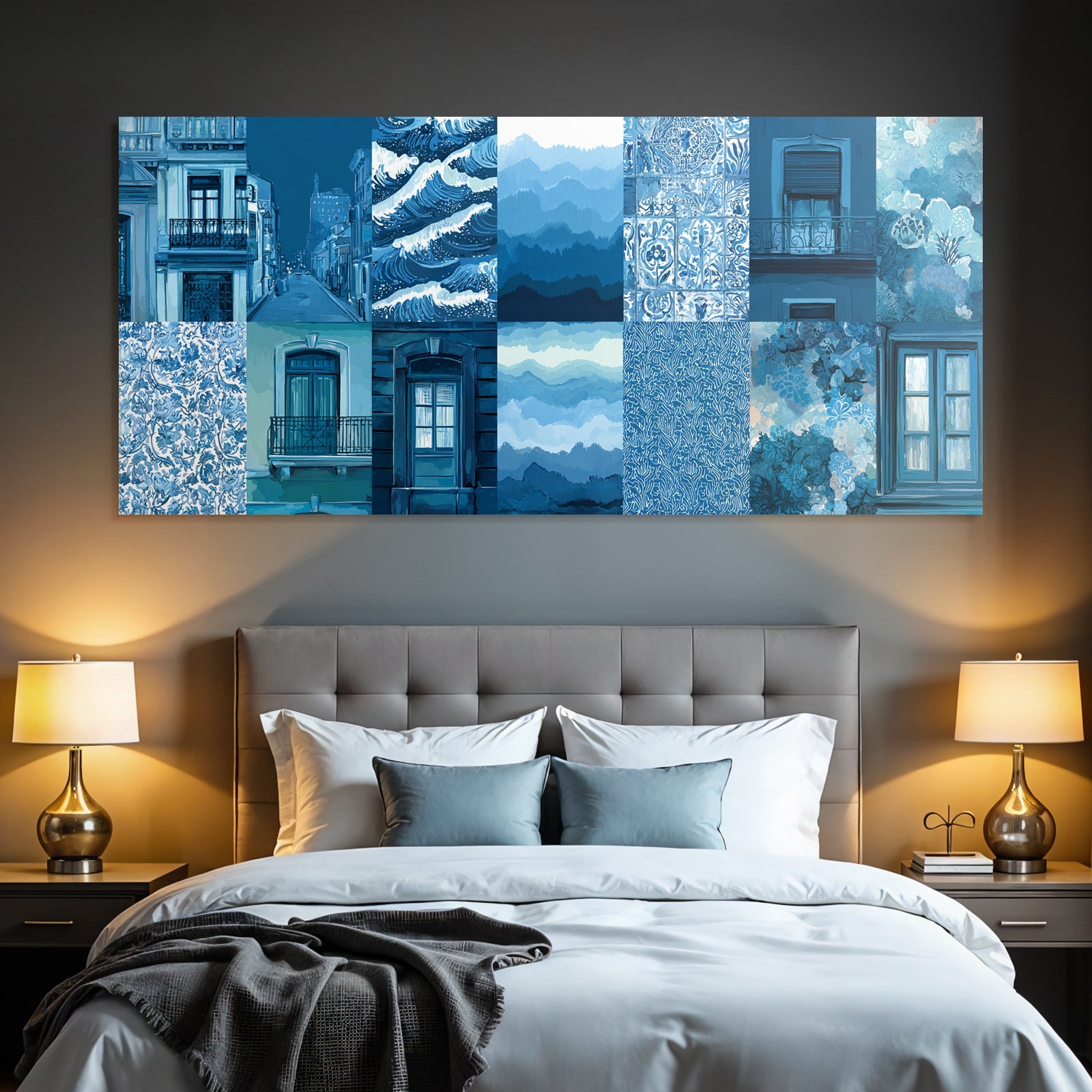 Blau Collage Von Blaün Hüs Muster Und Designs
