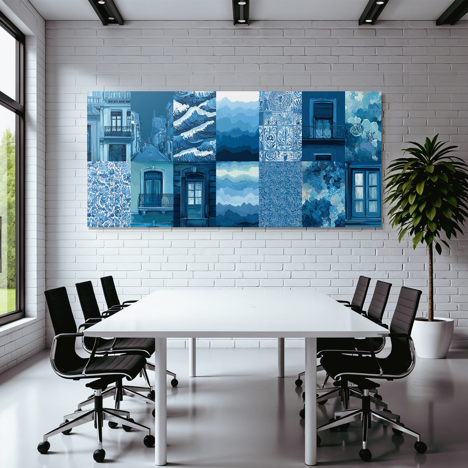 Blau Collage Von Blaün Hüs Muster Und Designs