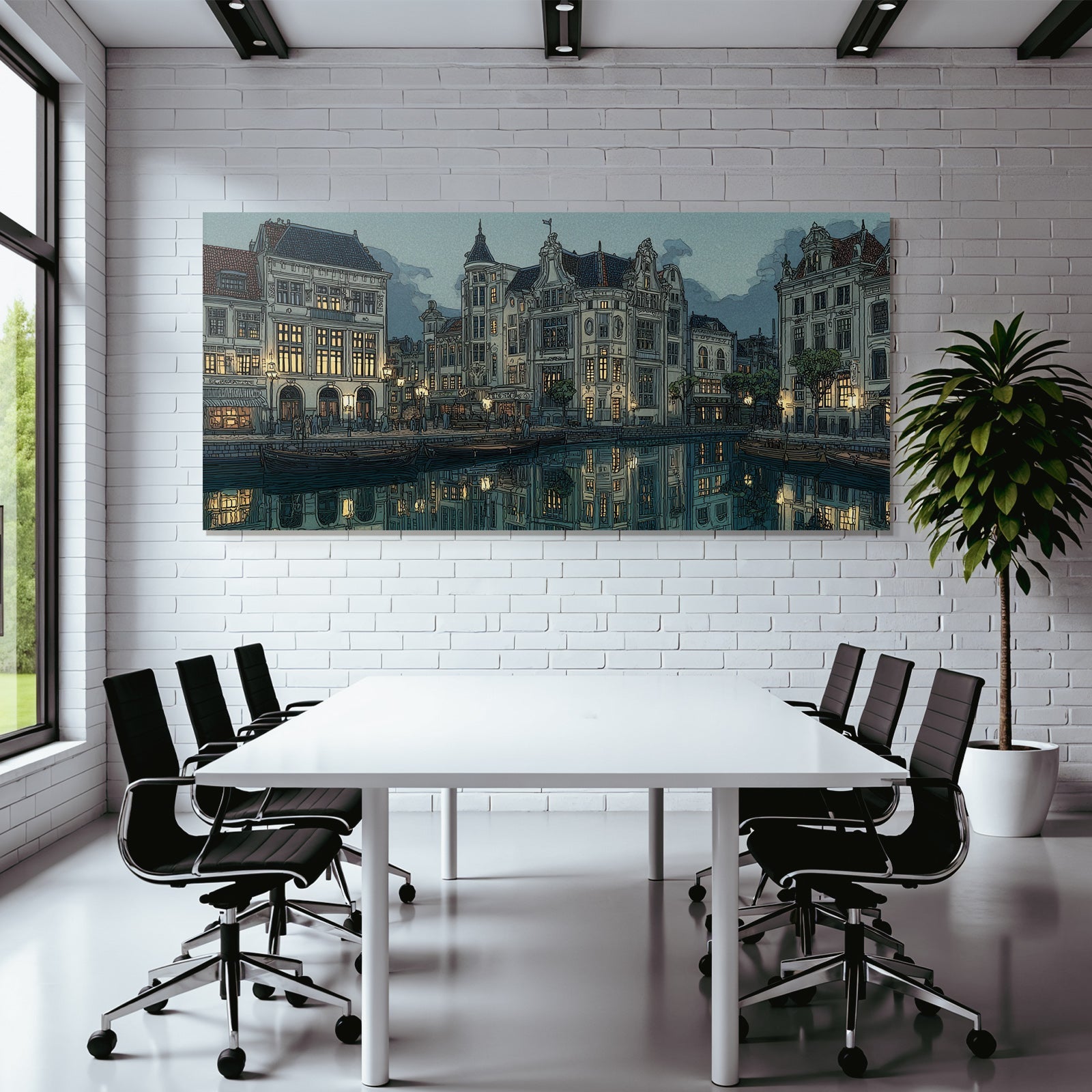 Blau Kanalszene Mit Architektonischen Details Reflektionen Im Wasser