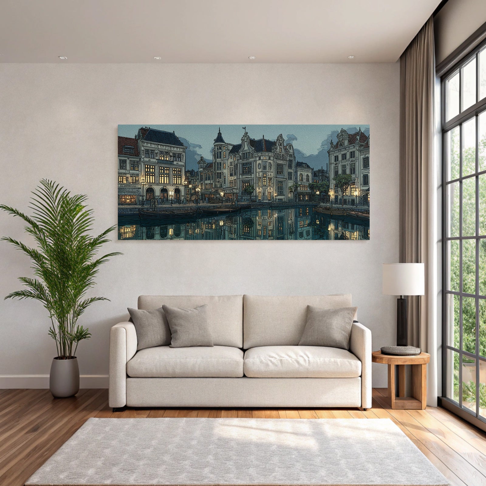 Blau Kanalszene Mit Architektonischen Details Reflektionen Im Wasser