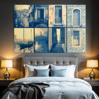 Blau Kollage Architektonische Elemente Hafen Szene Blau Beige