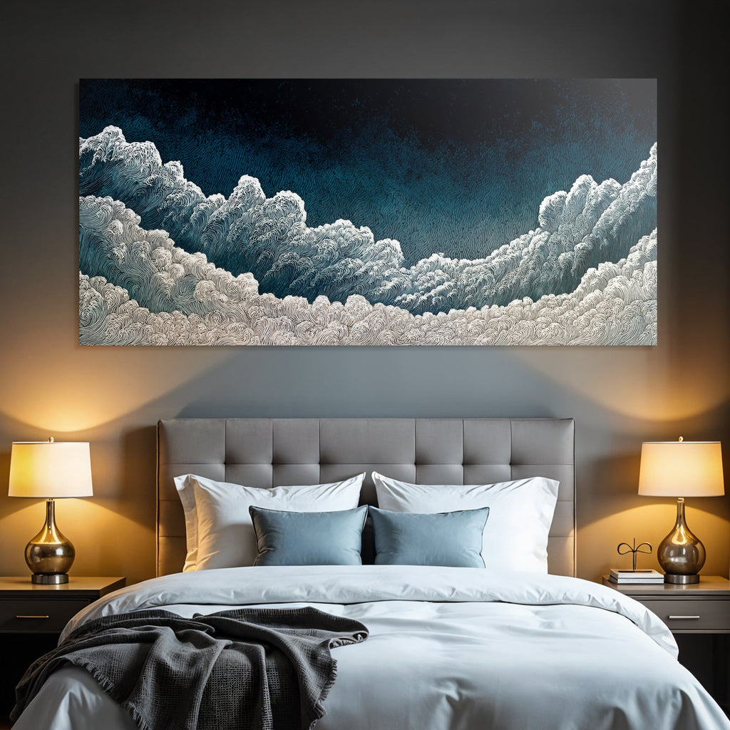 Blau Künstlerische Darstellung Von Wolken Mit Verwickeltem Linienwerk