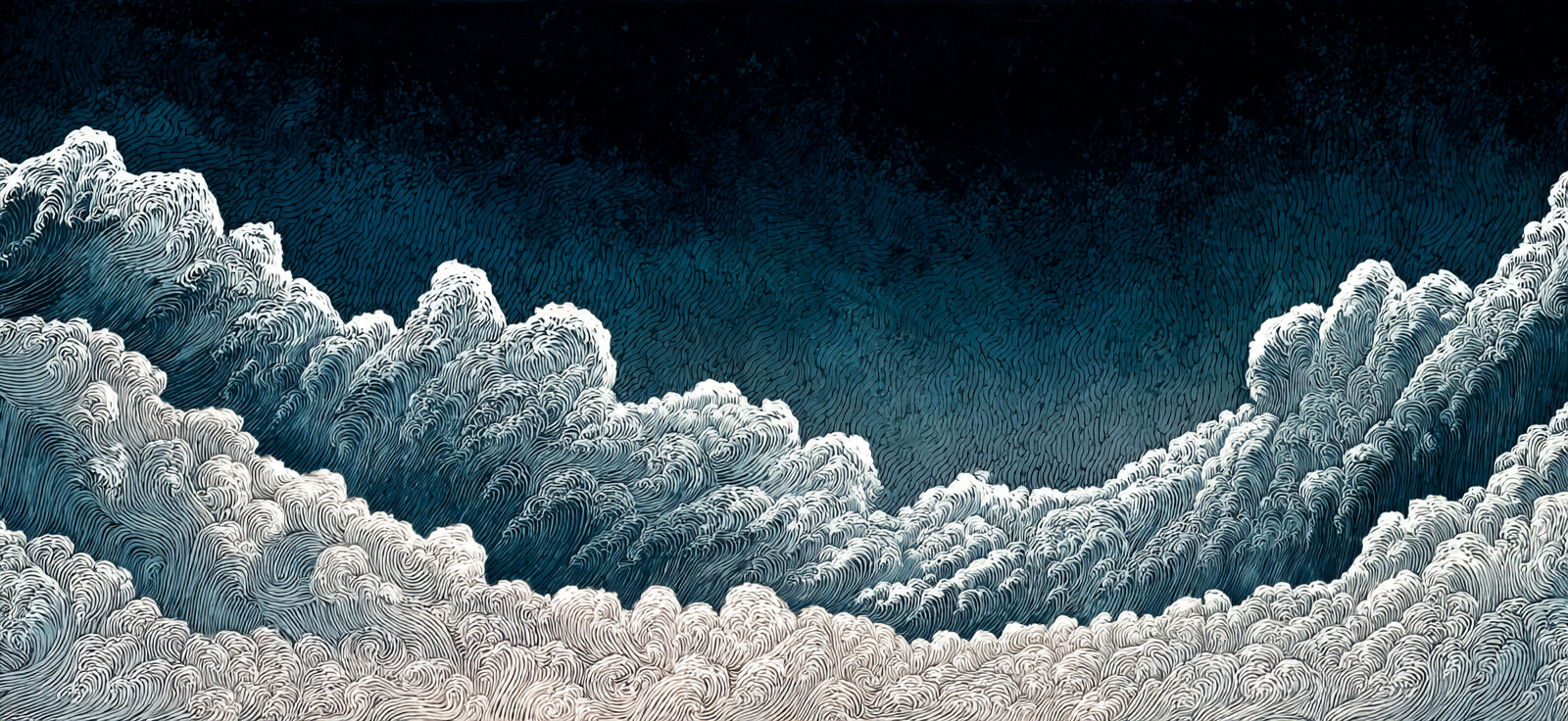 Blau Künstlerische Darstellung Von Wolken Mit Verwickeltem Linienwerk | Petrol Maritim Delfter Blau | Farbenwelten