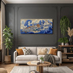 Blau Küstenlandschaft Mit Wellen Und Architektur