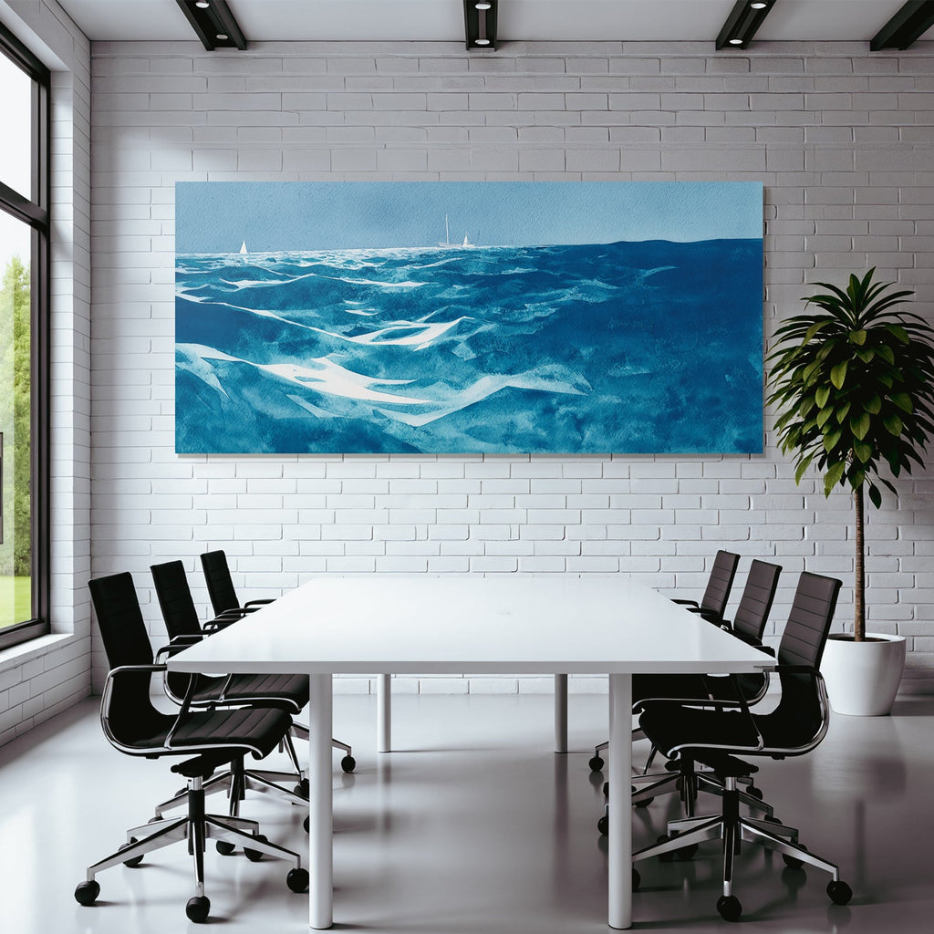 Blau Ocean Aquarell Schiffe Himmel Ruhige Szene