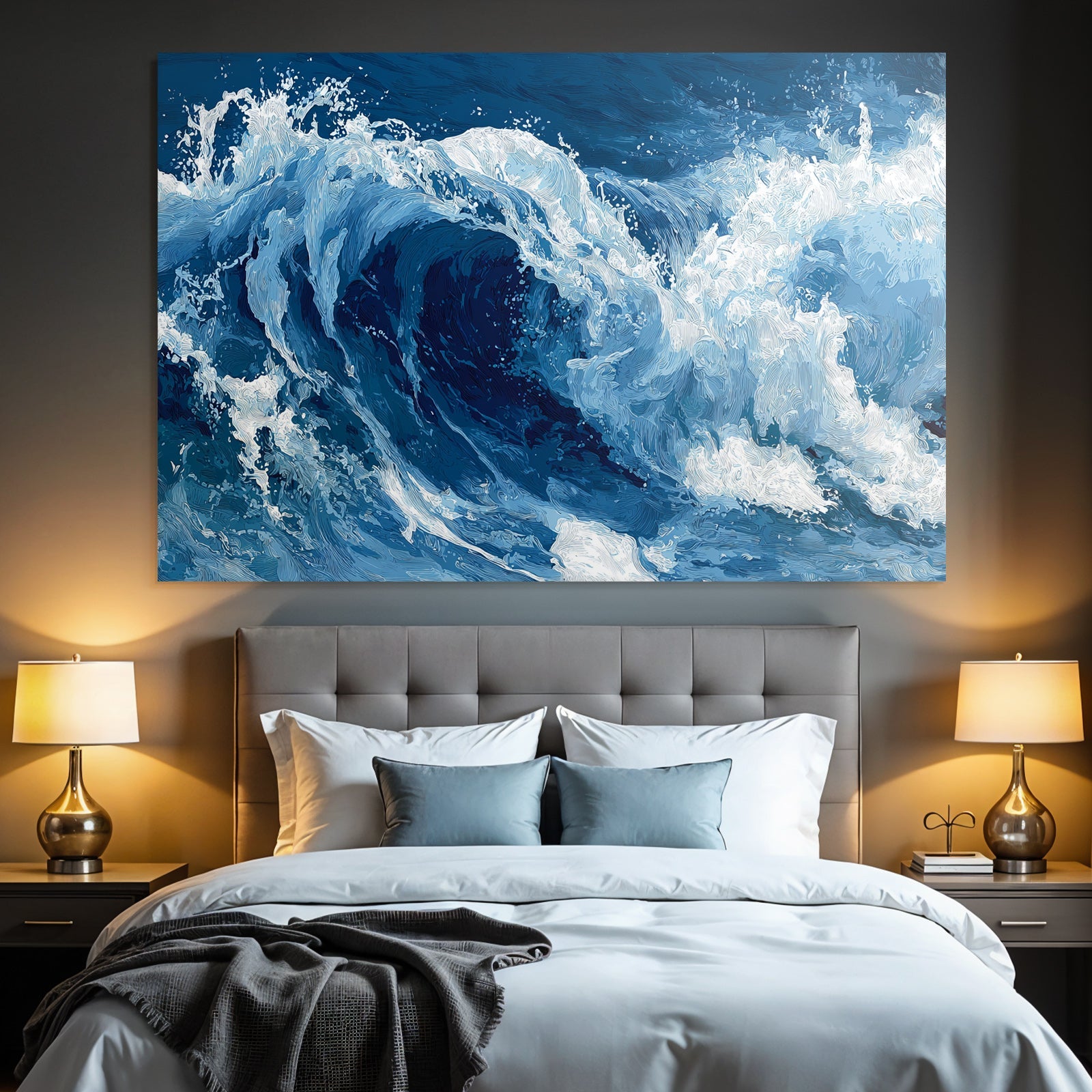 Blau Ocean Wellen Dynamik Blau Weiss Kunstwerk