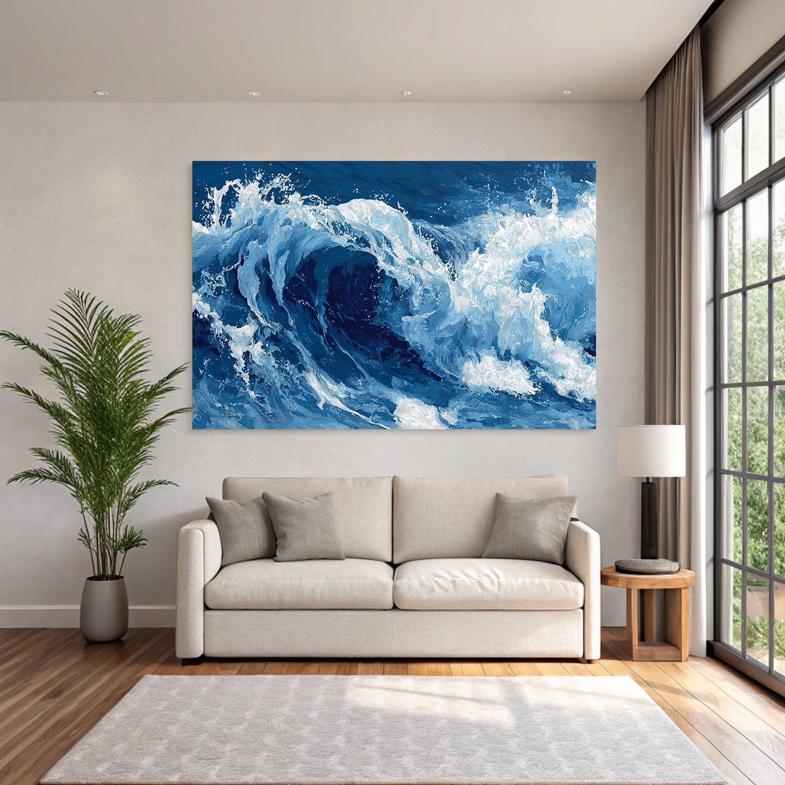 Blau Ocean Wellen Dynamik Blau Weiss Kunstwerk