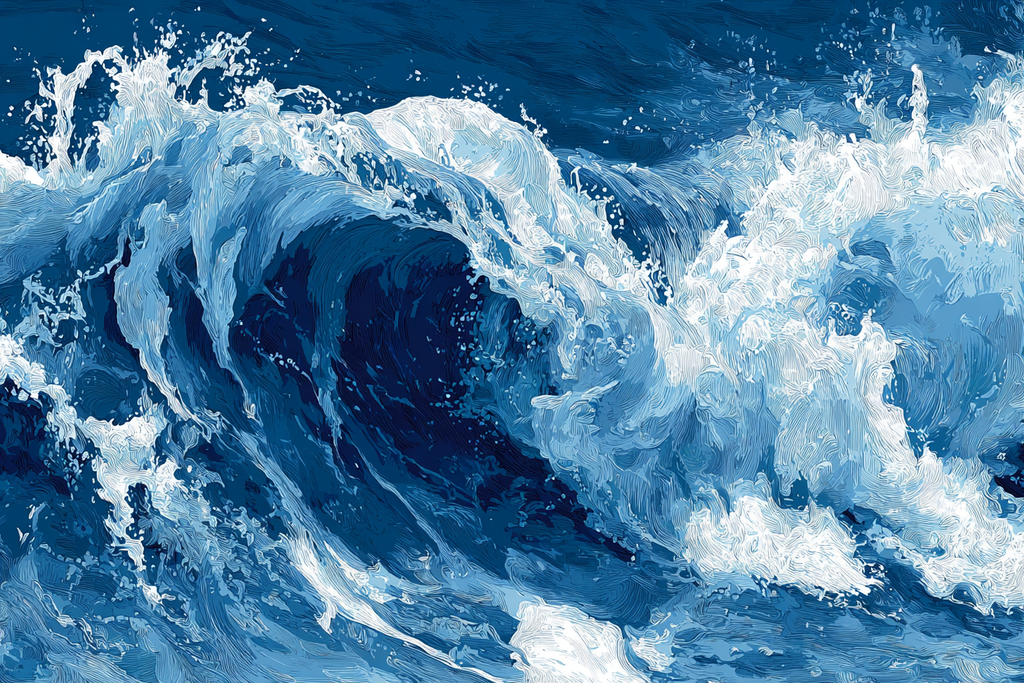 Blau Ocean Wellen Dynamik Blau Weiss Kunstwerk | Petrol Maritim Delfter Blau | Farbenwelten
