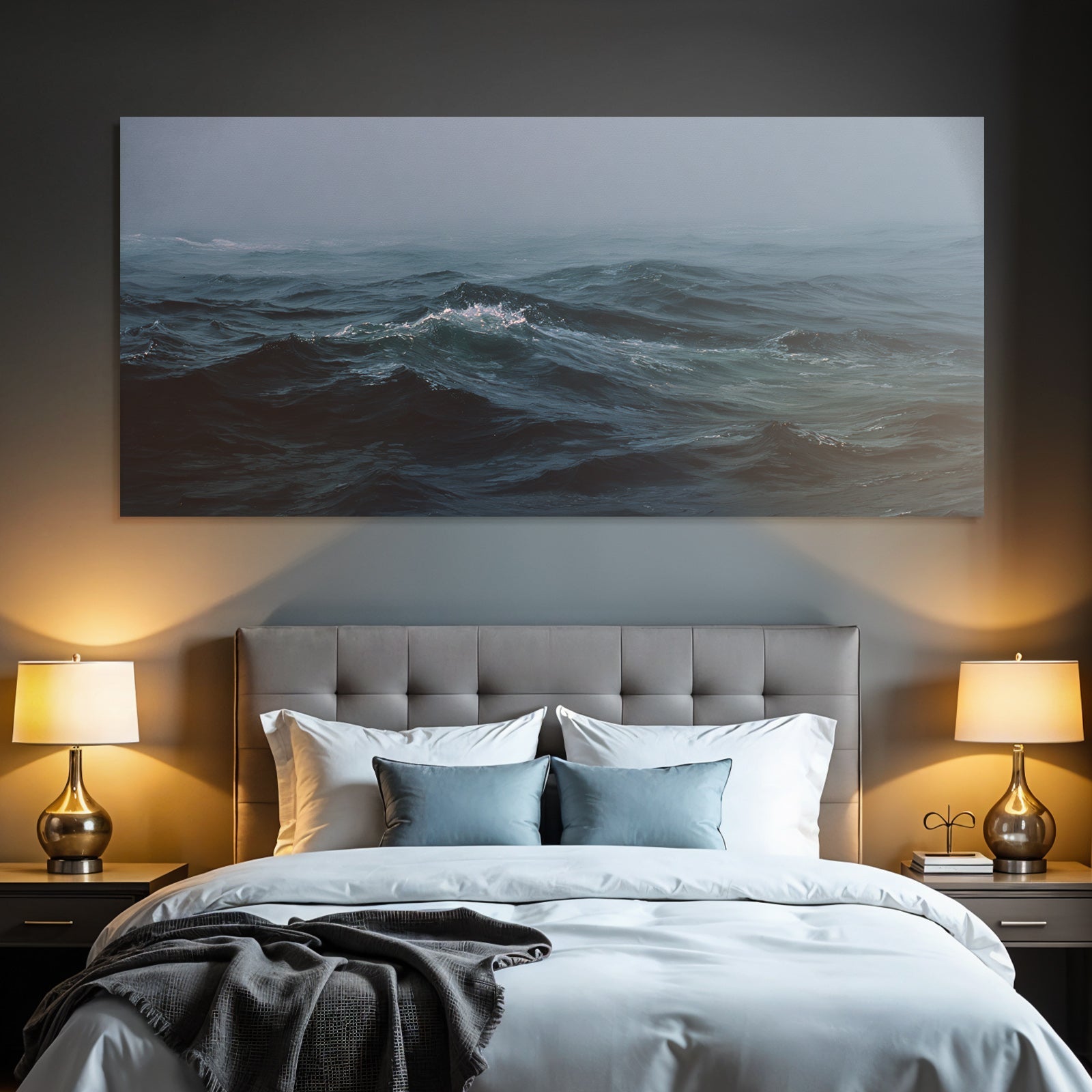 Blau Ocean Wellen Misty Atmosphere Schattierungen Von Blau Und Grau Entspannend