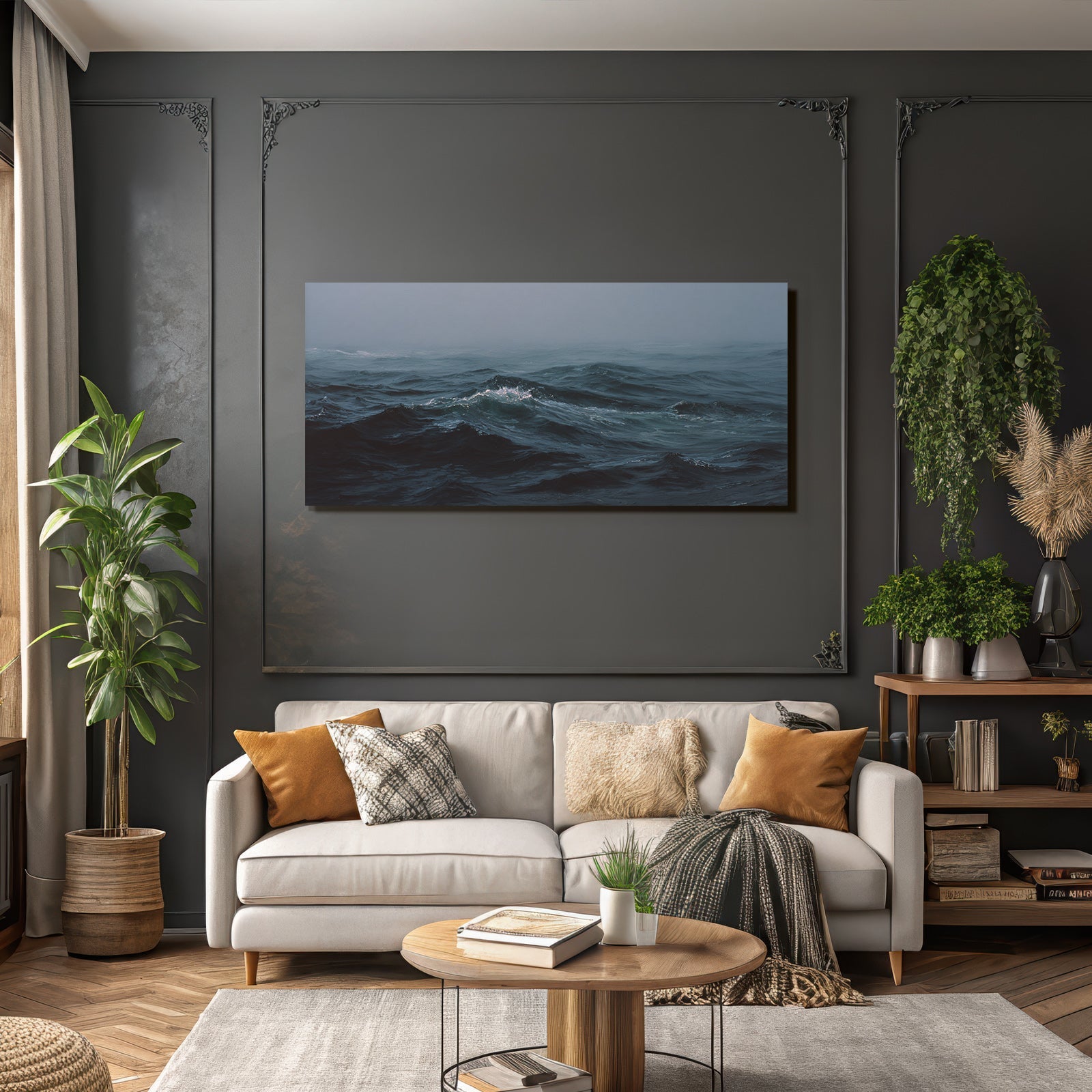 Blau Ocean Wellen Misty Atmosphere Schattierungen Von Blau Und Grau Entspannend