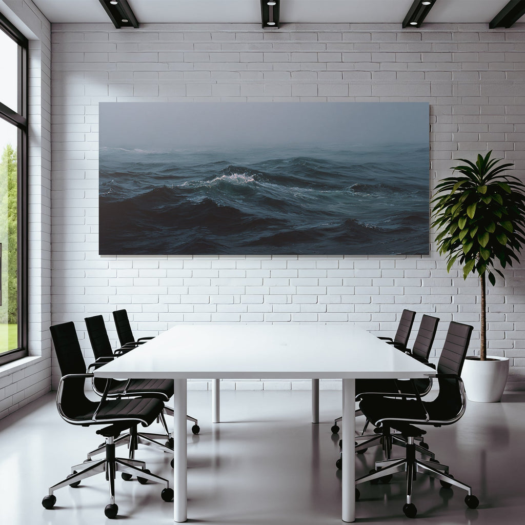 Blau Ocean Wellen Misty Atmosphere Schattierungen Von Blau Und Grau Entspannend
