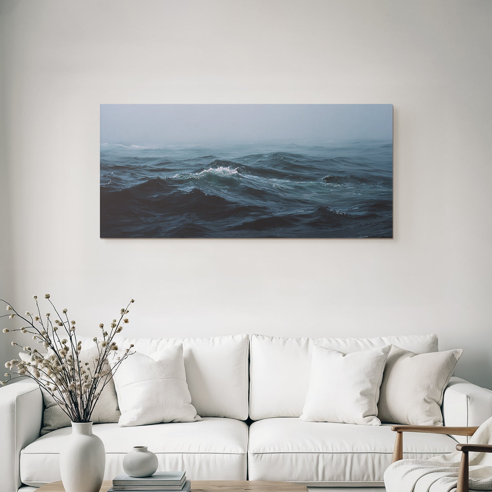 Blau Ocean Wellen Misty Atmosphere Schattierungen Von Blau Und Grau Entspannend
