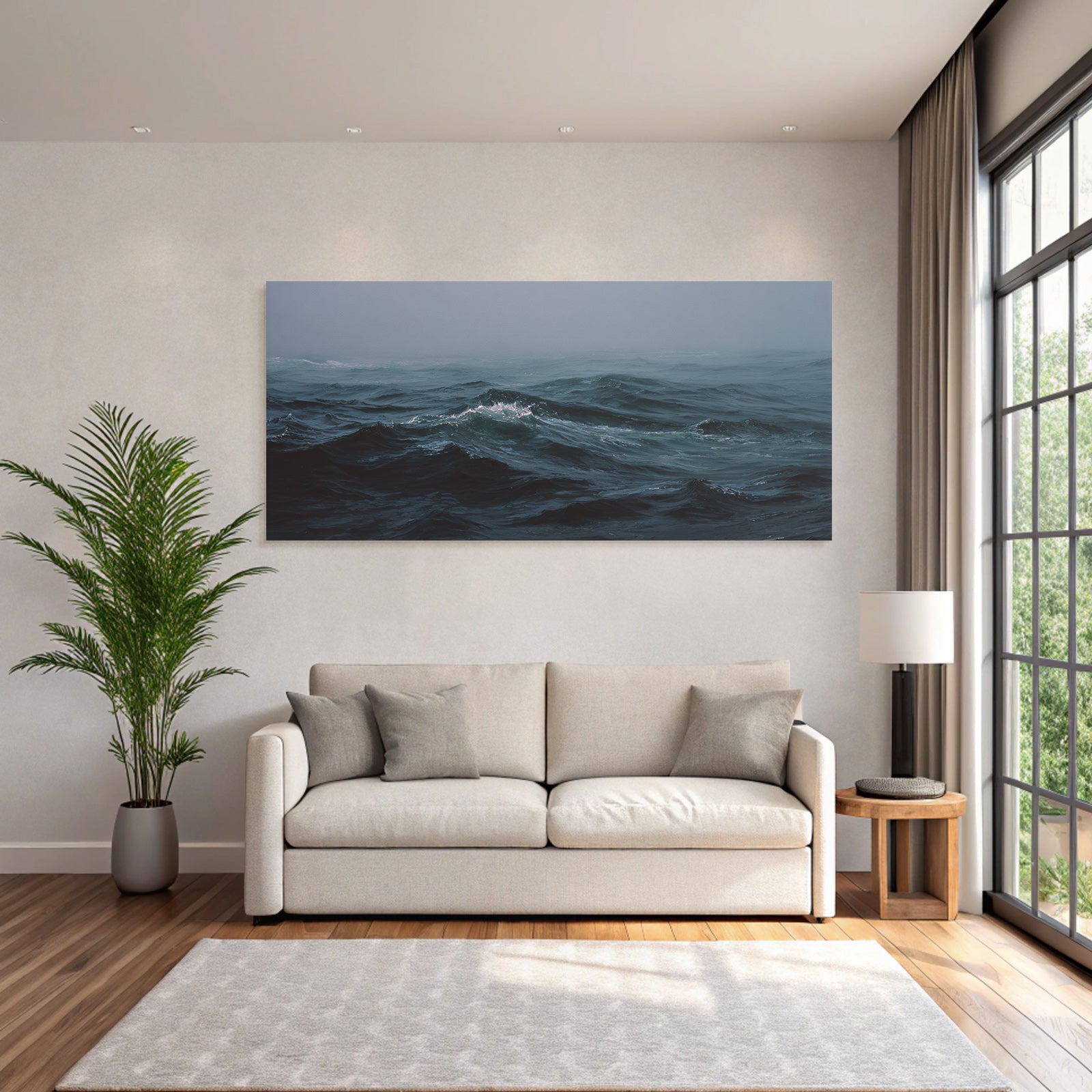 Blau Ocean Wellen Misty Atmosphere Schattierungen Von Blau Und Grau Entspannend