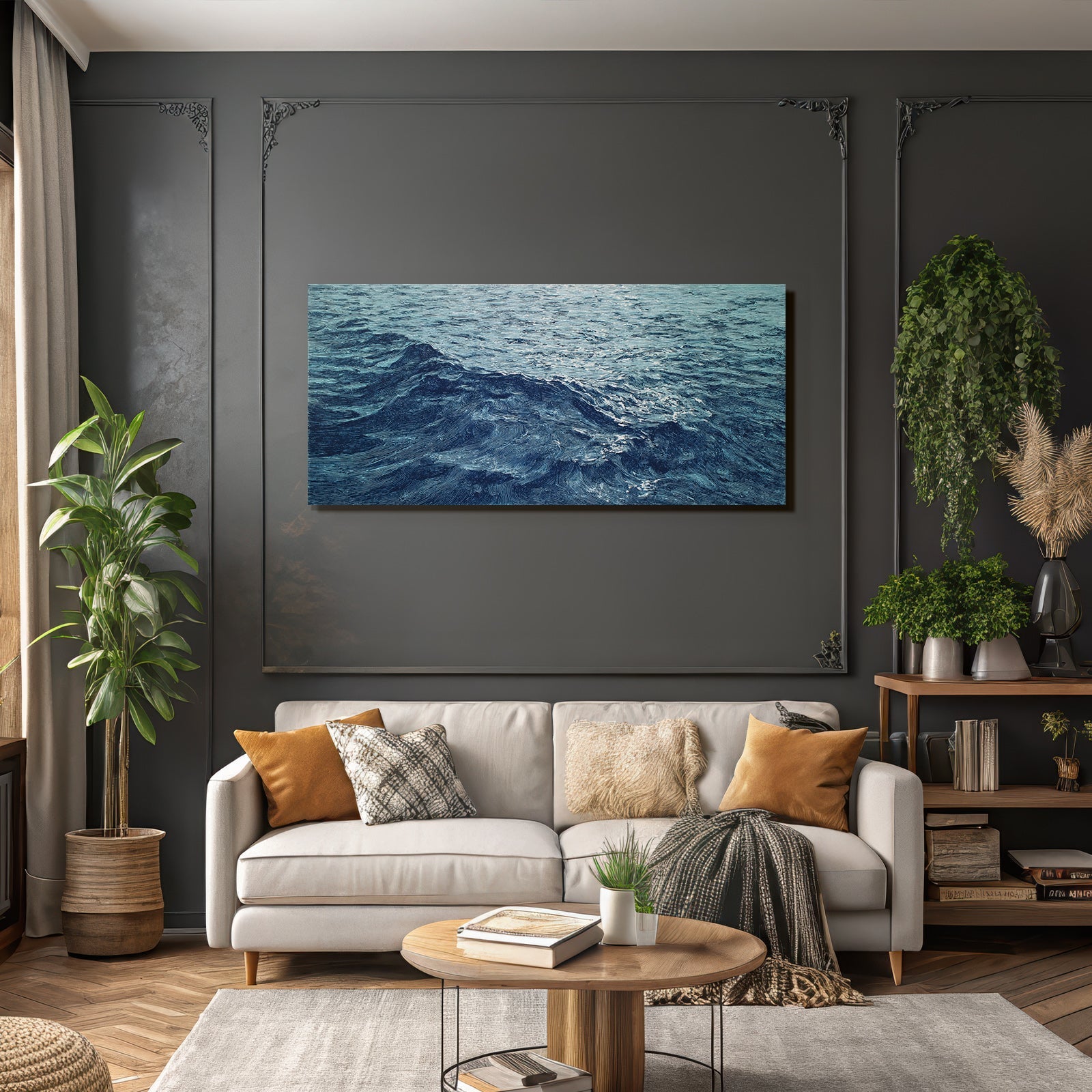 Blau Ocean Wellen Muster Blau Braun Beruhigende Natur Schönheit