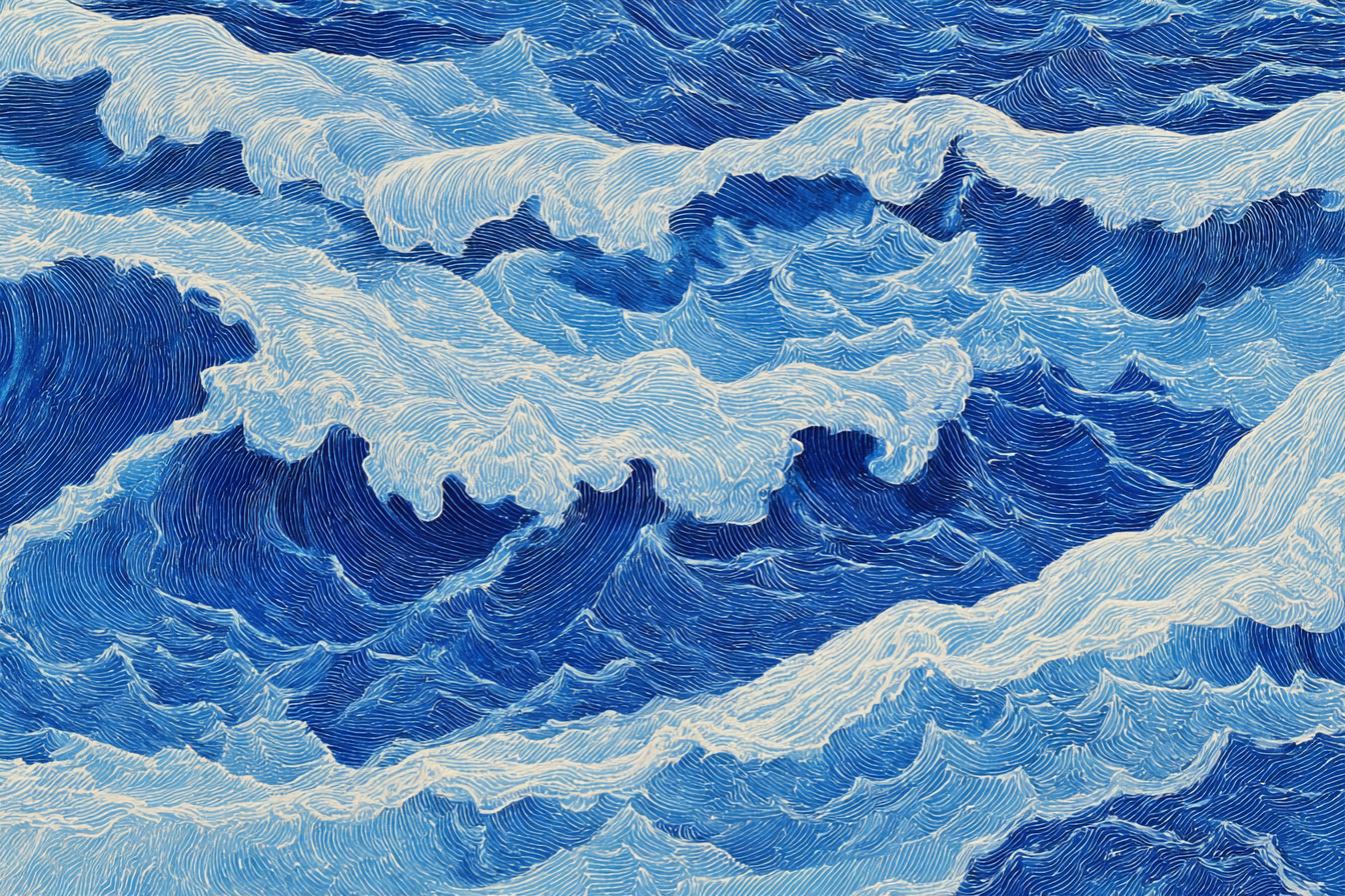Blau Oceanwellenbewegung Dynamische Energie Kunst | Petrol Maritim Delfter Blau | Farbenwelten