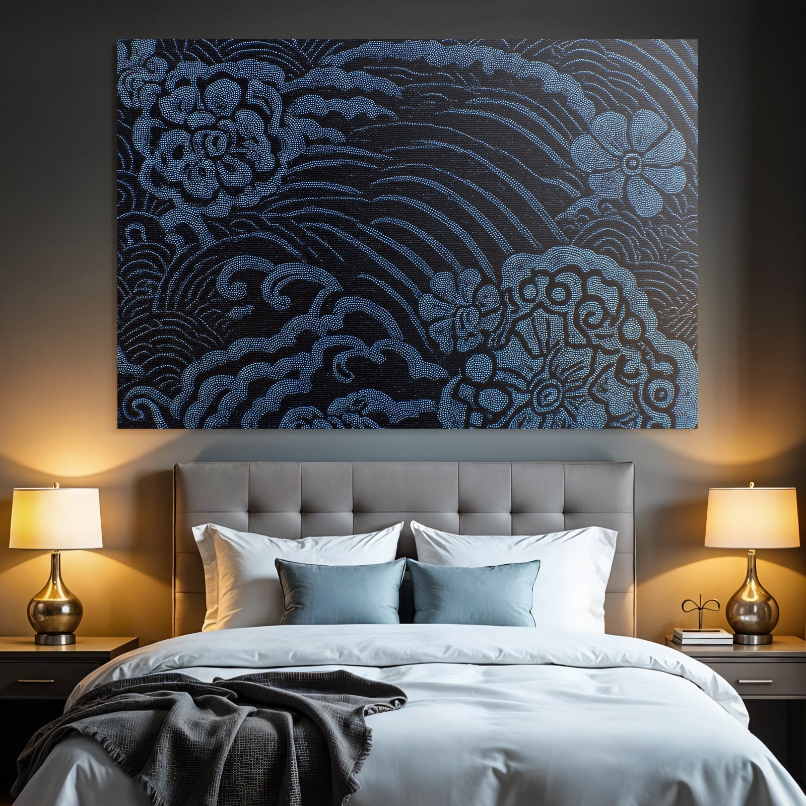 Blau Opulente Florale Muster Black Blü Textil Design