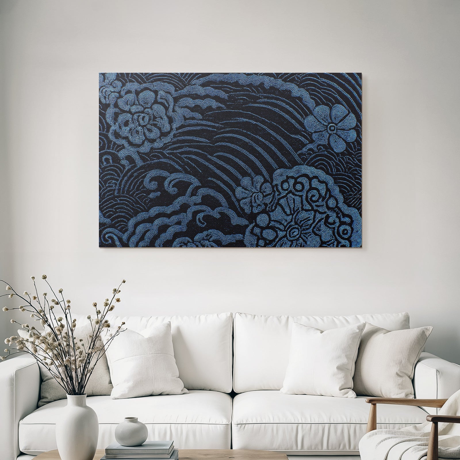 Blau Opulente Florale Muster Black Blü Textil Design