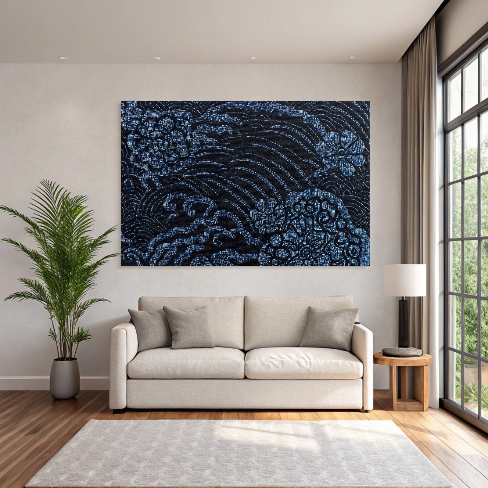 Blau Opulente Florale Muster Black Blü Textil Design