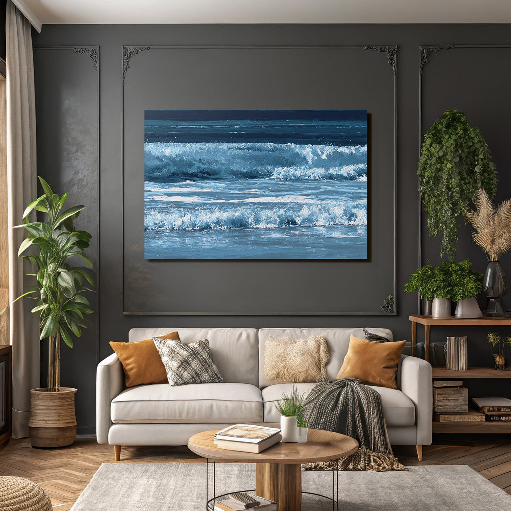 Blau Ozeanwellen Mit Blaün Tönen Auf Dunklem Hintergrund