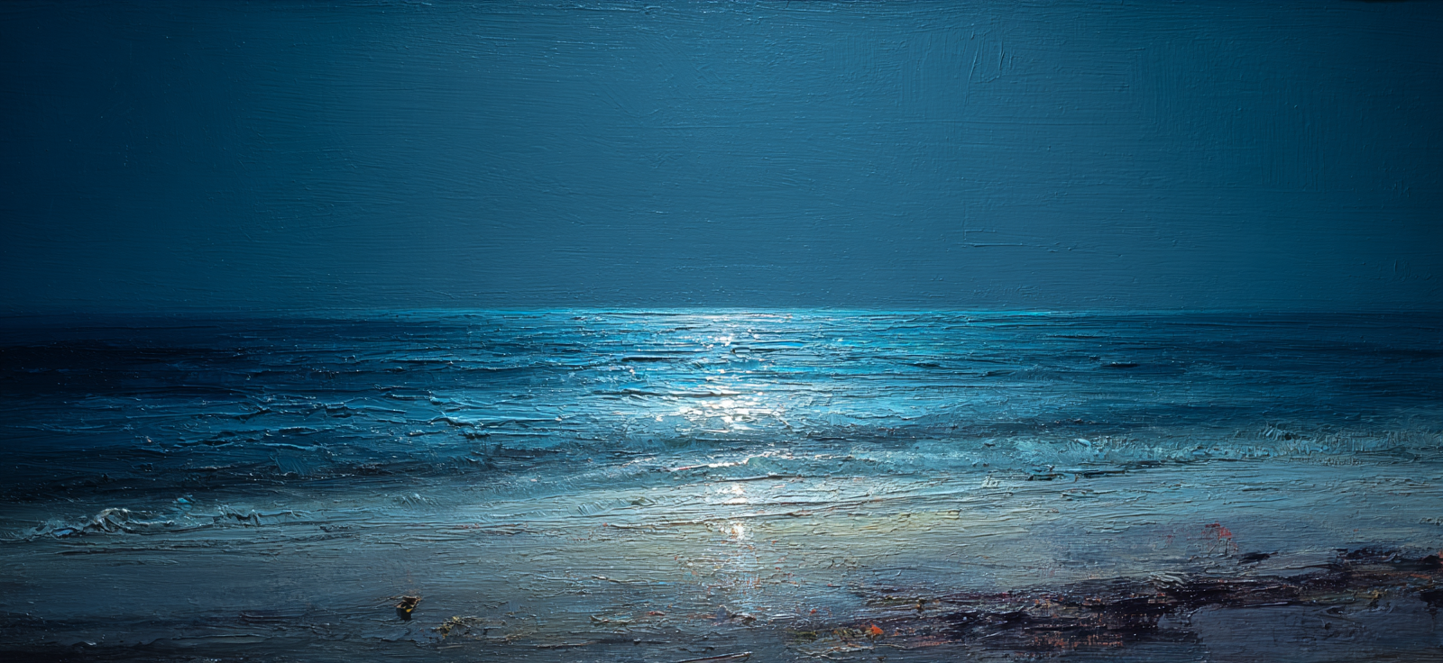 Blau Ruhige Meerlandschaft Mondlicht Nachtszene Ölbild | Petrol Maritim Delfter Blau | Farbenwelten