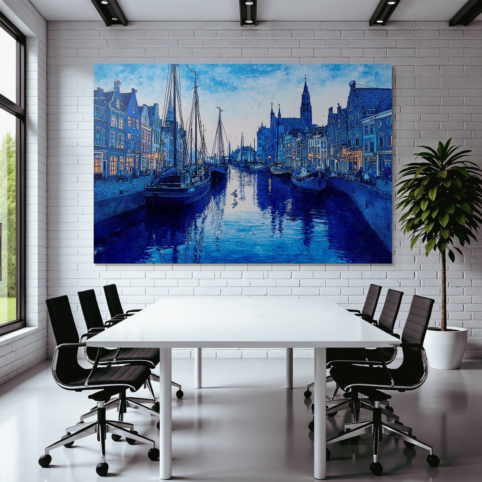 Blau Ruhige Nachtszene Kanaal Boote Architektur Reflexionen