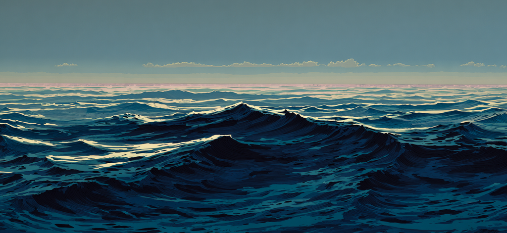 Blau Ruhige Ozeanwellen Unter Einem Stilleren Himmel | Petrol Maritim Delfter Blau | Farbenwelten