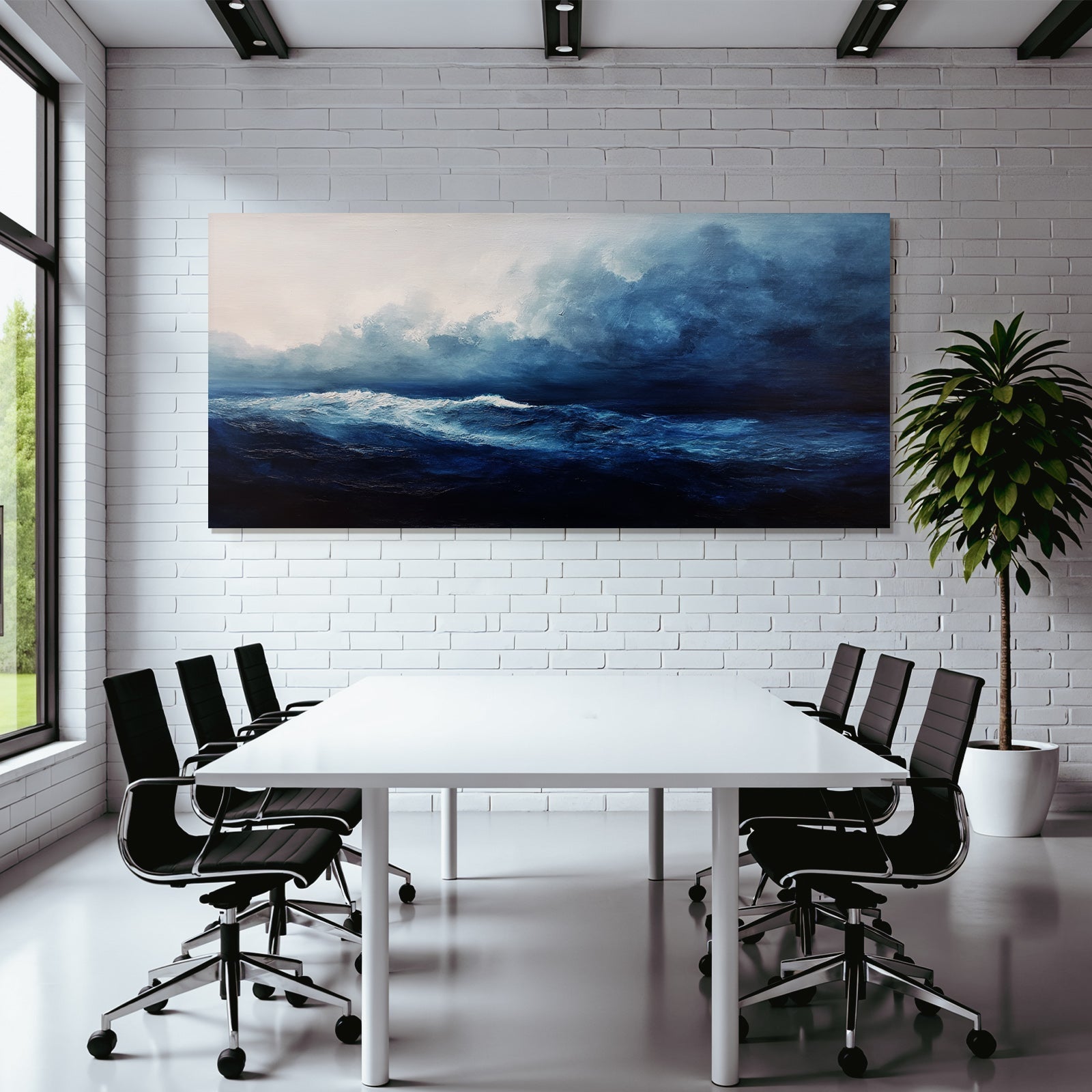 Blau Sturmsee Mit Dramatischen Wellen Und Gewittrigem Himmel