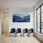 Blau Stylisierte Landschaft Mit Hügeln Und Wolken Abstrakt