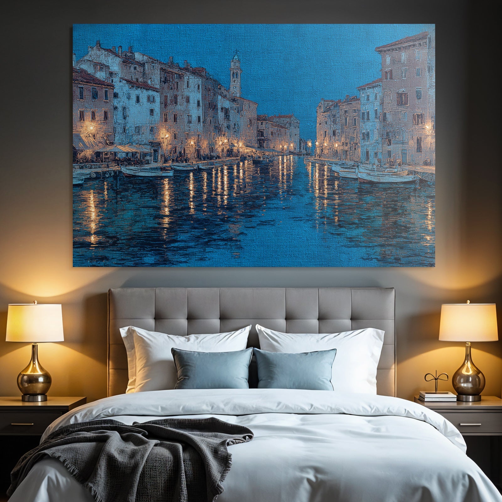Blau Ufer Nachtszene Lichtreflexionen Blau Impressionistische Stil