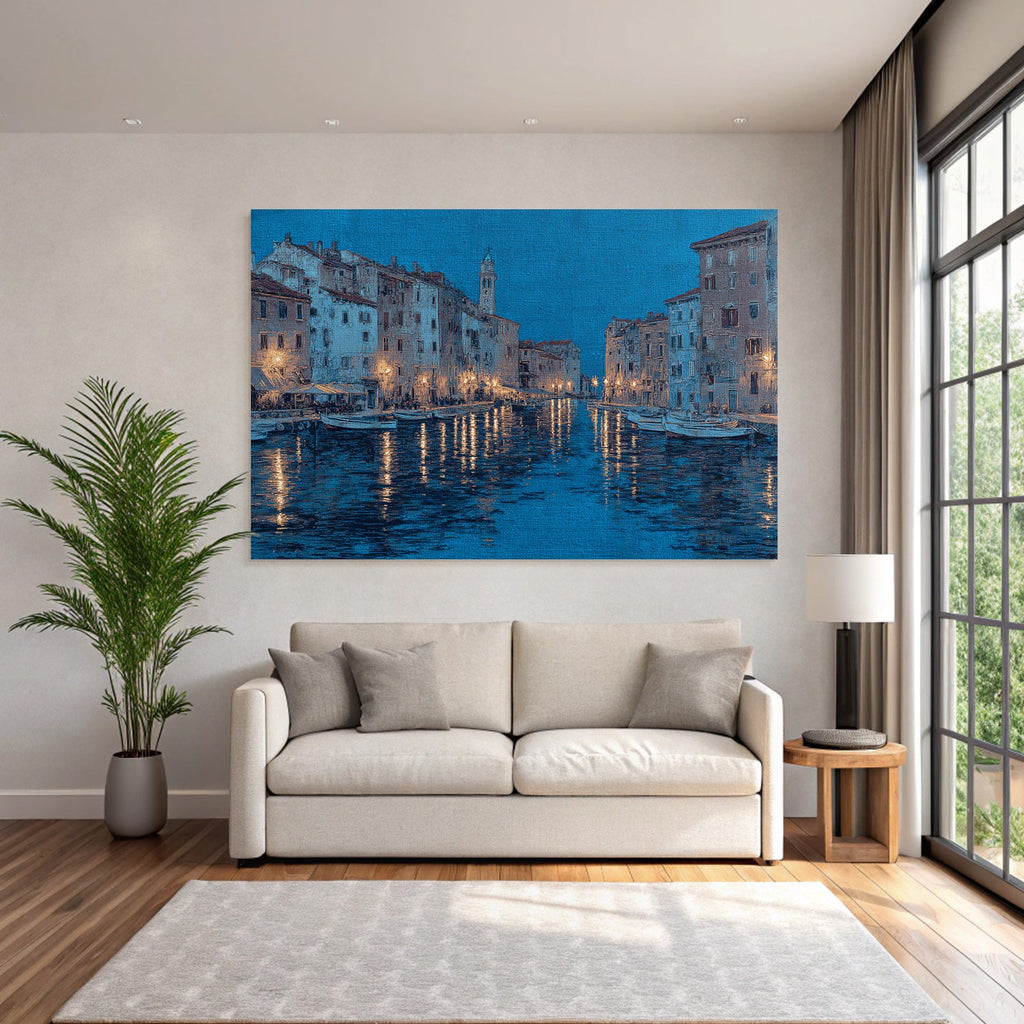 Blau Ufer Nachtszene Lichtreflexionen Blau Impressionistische Stil