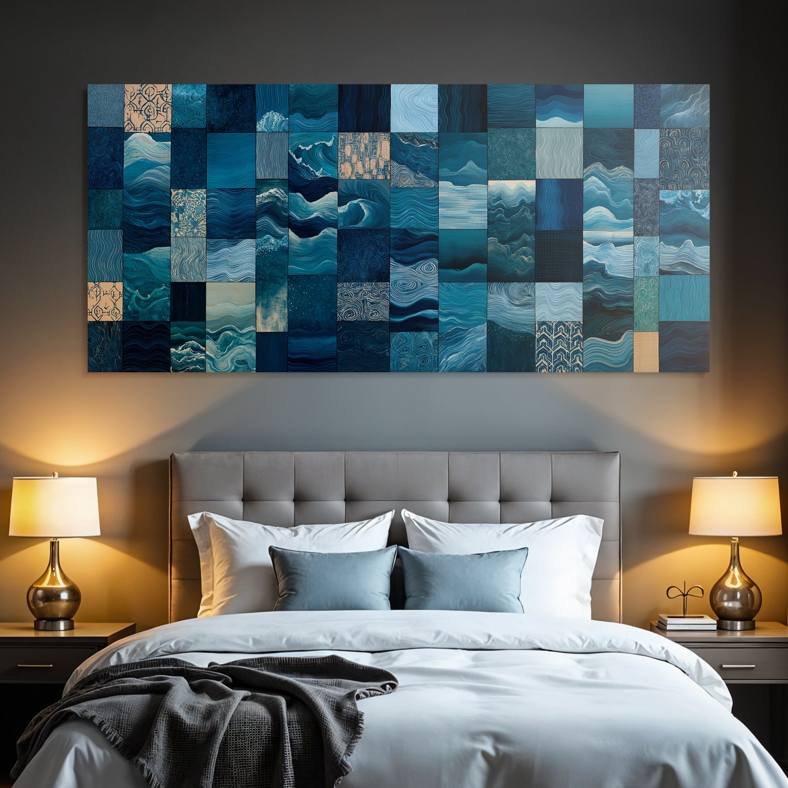 Blau Wellen Und Muster In Blau Und Teal Collage Kunst
