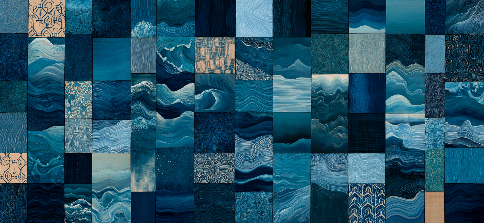 Blau Wellen Und Muster In Blau Und Teal Collage Kunst | Petrol Maritim Delfter Blau | Farbenwelten