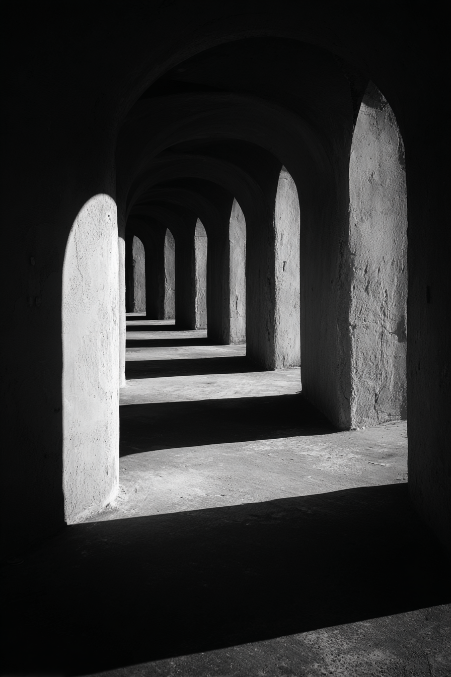 Bogen Und Passagen Symmetrisches Muster Monochromatische Architektur | Schwarz Weiss | Farbenwelten