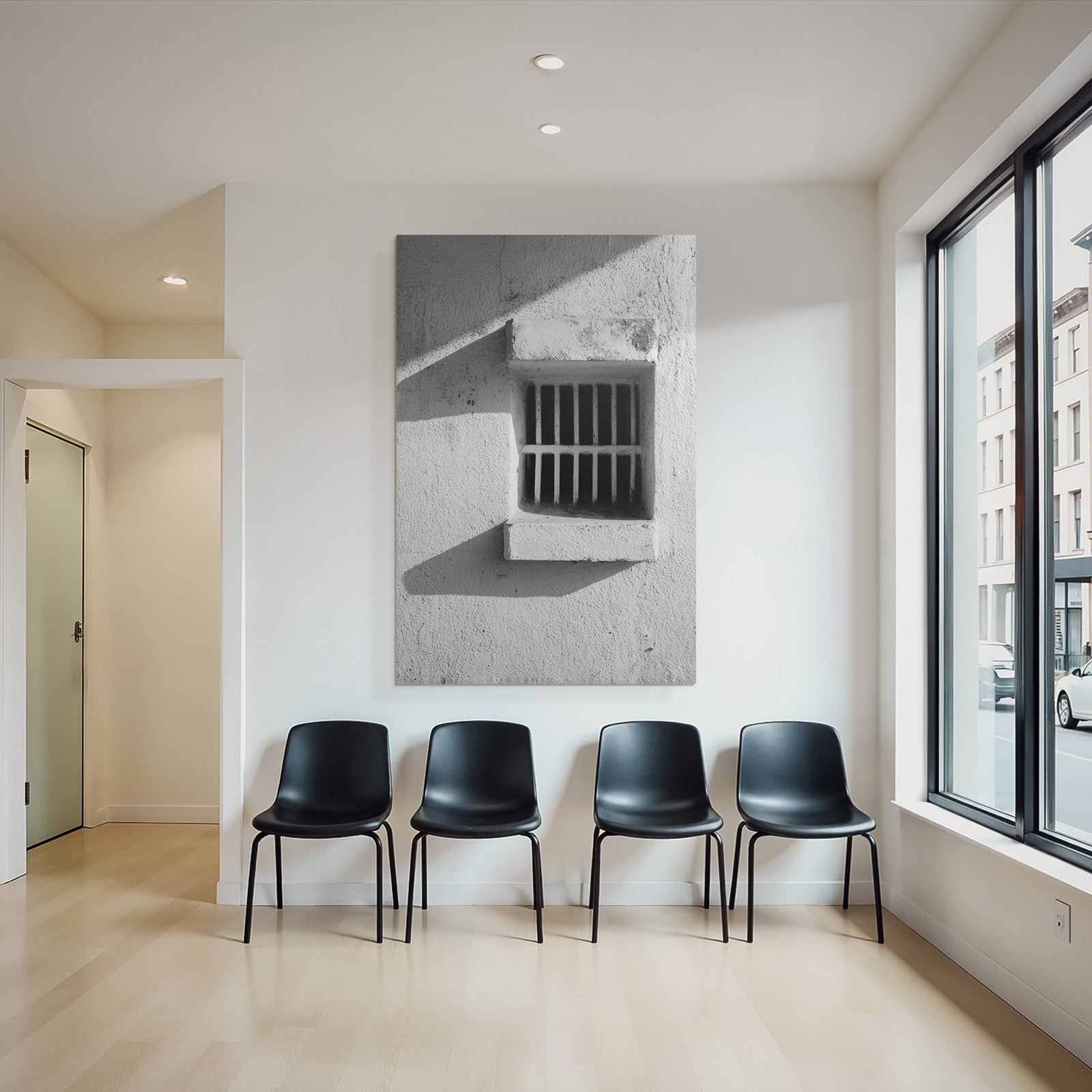 Gefängniswand Mit Gefängnisfenster Licht Und Schatten