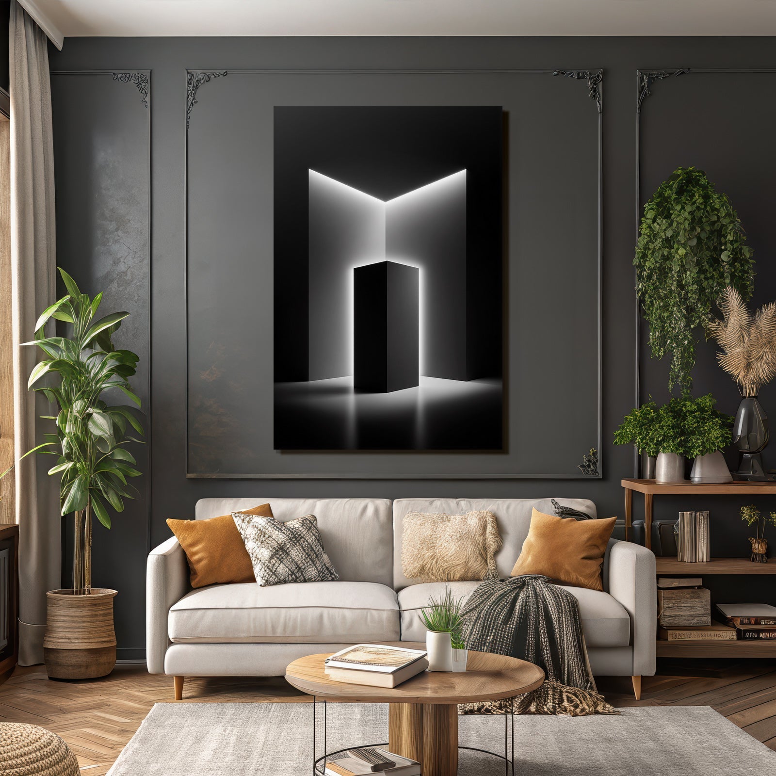 Minimalistische Kunst Dunkle Struktur Beleuchtete Wände
