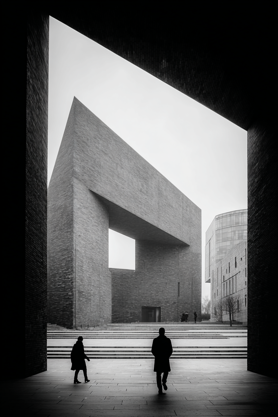 Moderne Architektur Szenen Menschen Im Open Space Geometrische Designs | Schwarz Weiss | Farbenwelten