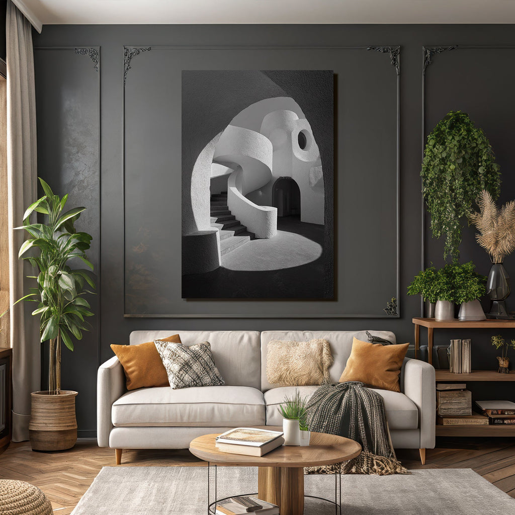 Moderne Skulpturale Architektur Innenraum Spiraltreppe Licht Schatten