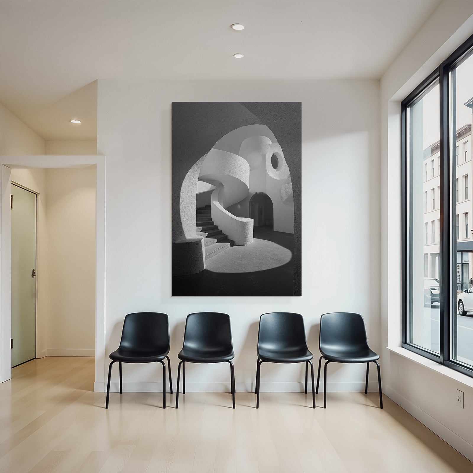 Moderne Skulpturale Architektur Innenraum Spiraltreppe Licht Schatten