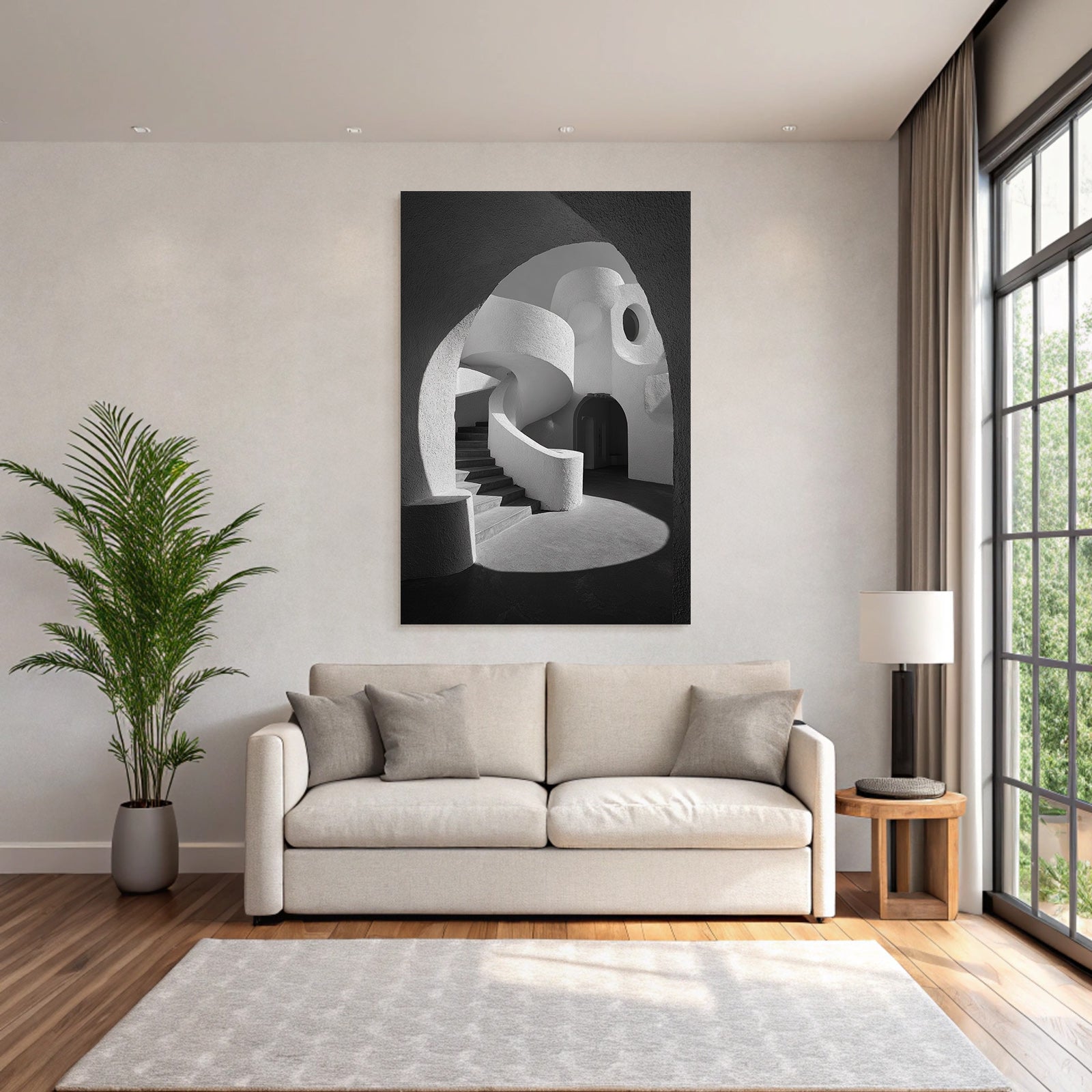 Moderne Skulpturale Architektur Innenraum Spiraltreppe Licht Schatten