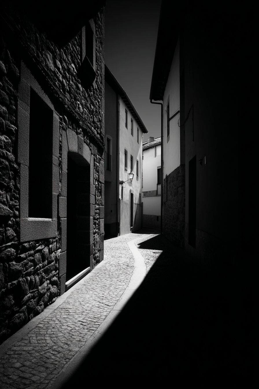Schmale Gasse In Schwarz Und Weiss Mit Kopfsteinpflaster Und Moody Atmosphäre | Schwarz Weiss | Farbenwelten