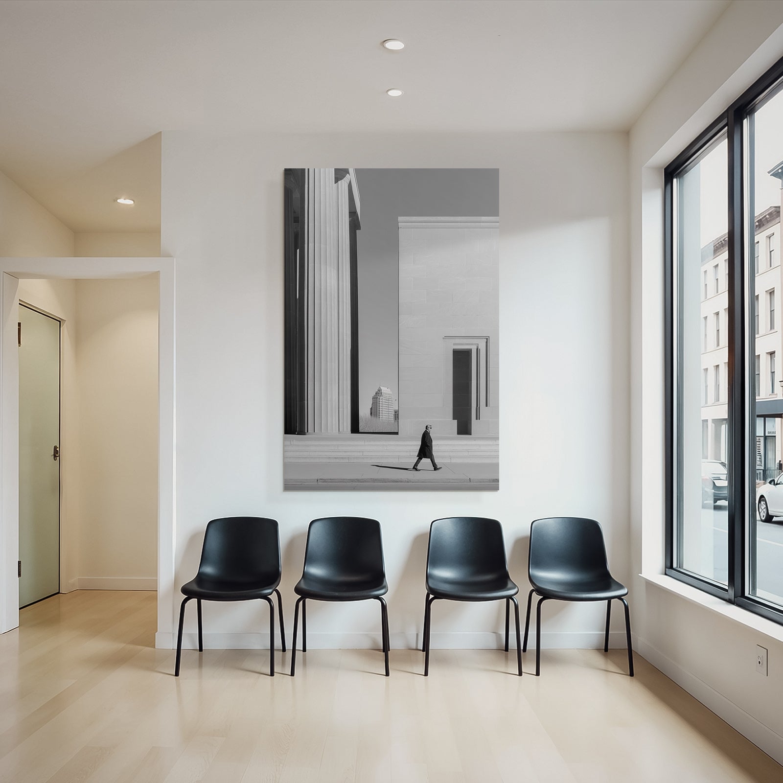 Stadtlandschaft Moderne Architektur Mann Im Weissschwarz