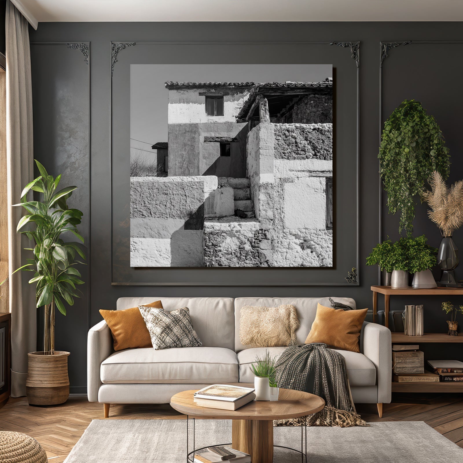 Architektonische Struktur Mit Vielen Materialien Monochrom