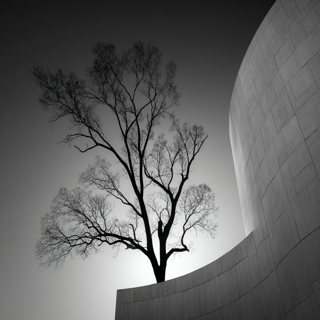 Baum Silhoütte Mit Architektur Hintergrund | Schwarz Weiss | Farbenwelten