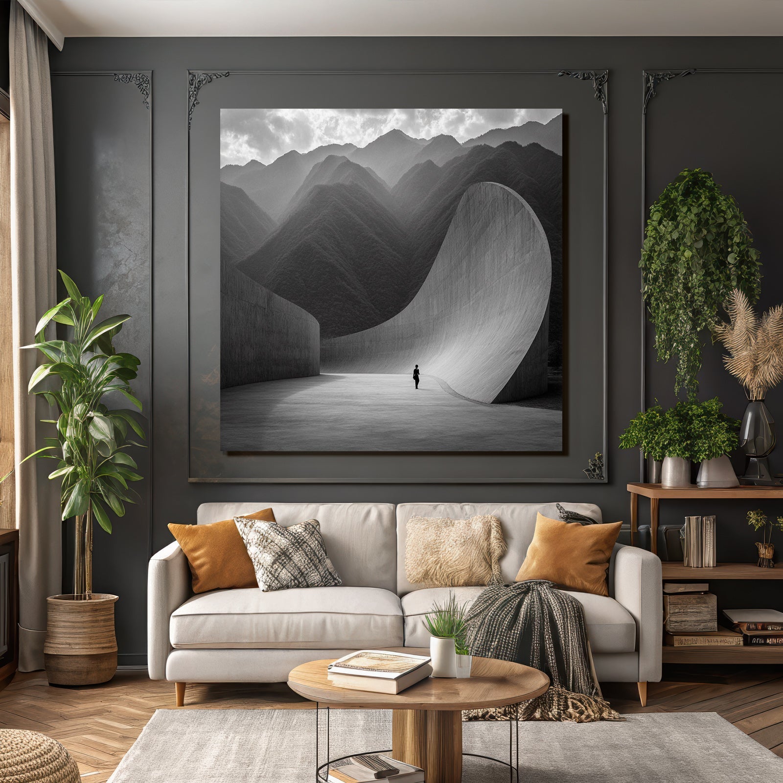 Dramatische Berglandschaft Mit Architektur Harmonie